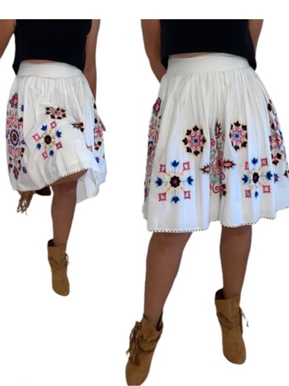 French Connection White Floral Embroidered Full Midi Skirt Size 8